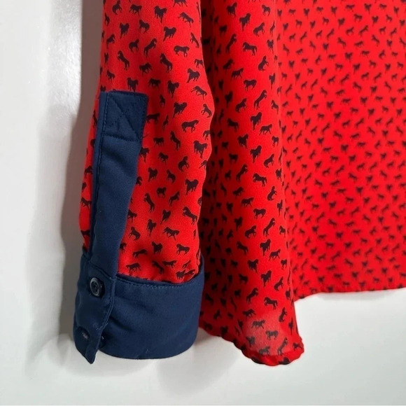 Free People Red Horse Print Blouse Size XS - Picture 6 of 11